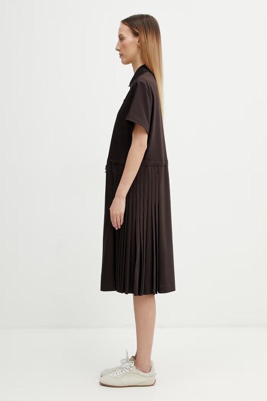 Lacoste sukienka letnia gładka z wełną EF0197 brązowy SS26