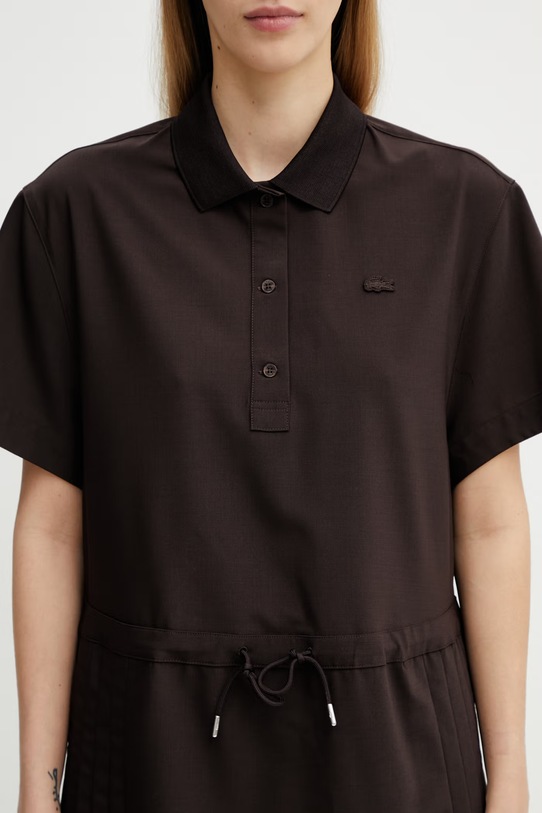 Lacoste sukienka letnia gładka z wełną brązowy EF0197