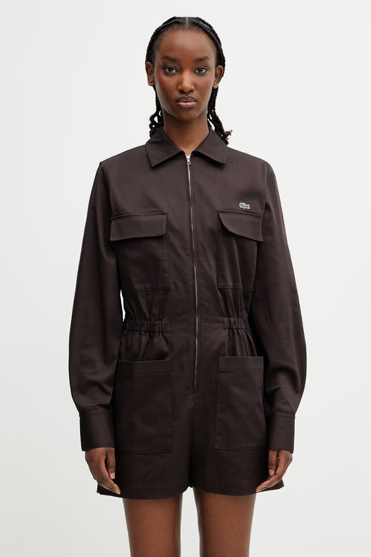 Lacoste jumpsuit cotton with elastane Women's brown EF0557