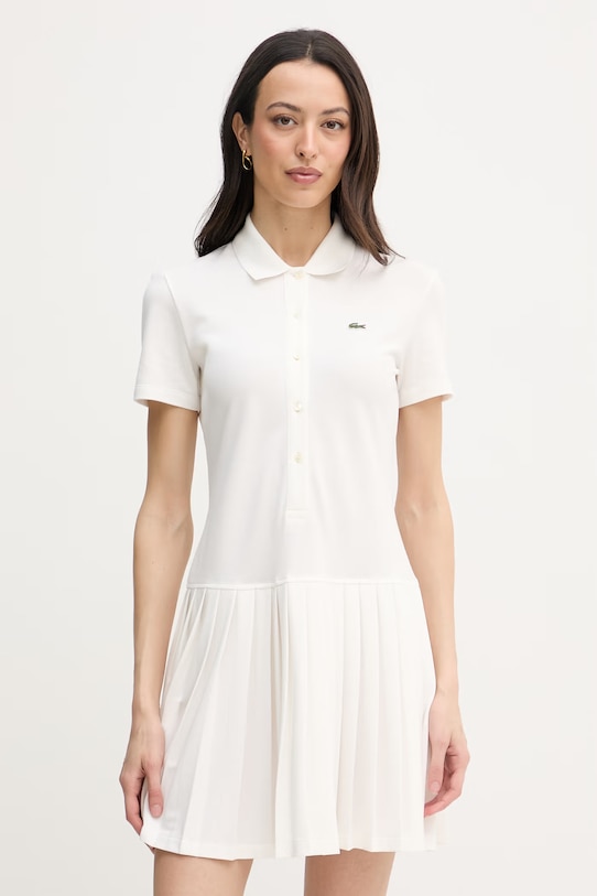 Lacoste sukienka gładka z bawełną beżowy EF1822