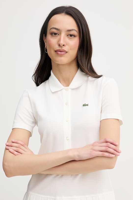Lacoste sukienka gładka z bawełną beżowy EF1822