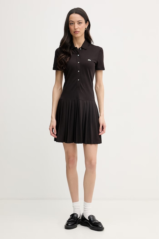 Lacoste sukienka gładka z bawełną EF1822 brązowy SS26