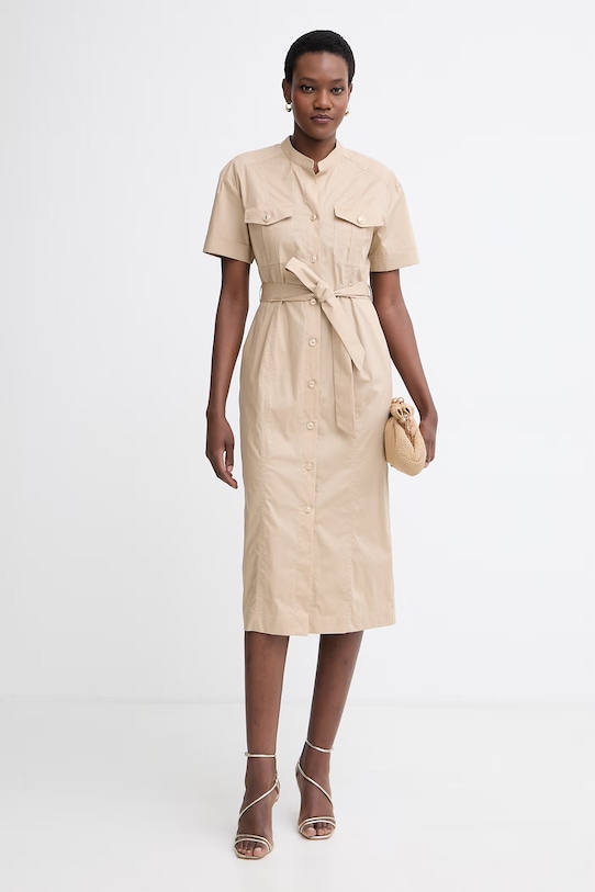 Twinset košeľové šaty bavlnené s elastanom 261TT2236 béžová SS26