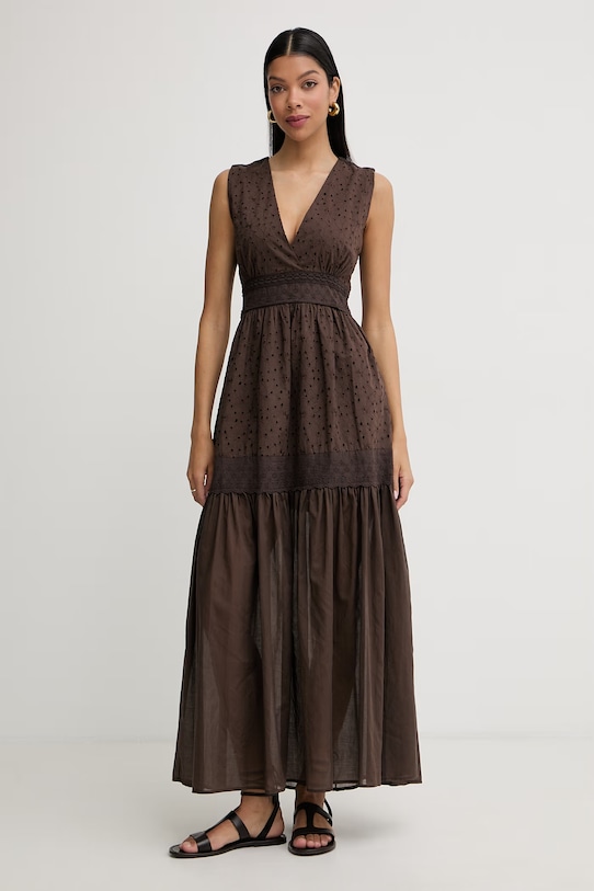 Twinset sukienka letnia bawełniana brązowy 261TF2110