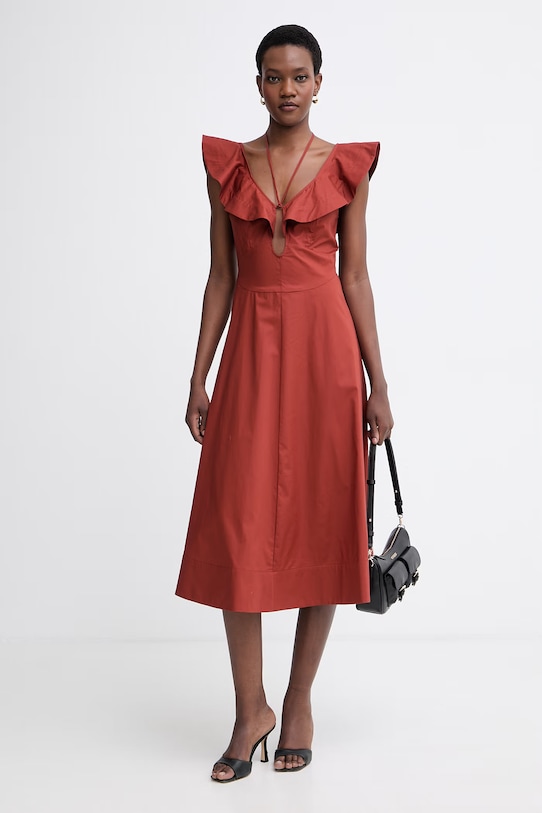 Twinset Φόρεμα flared από βαμβάκι με ελαστάν 261TT2212 καφέ SS26