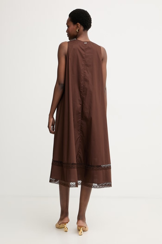 Odjeća Twinset ljetna haljina od pamuka s elastanom 261TT2250 smeđa
