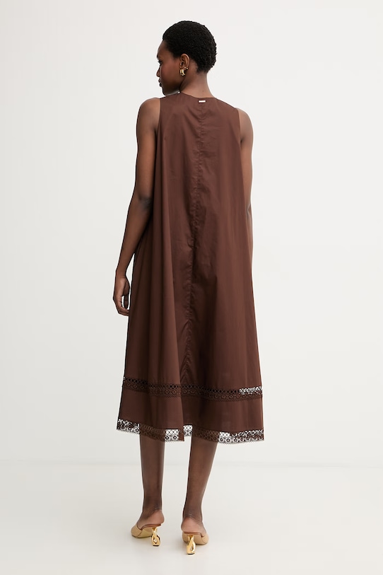 Odjeća Twinset ljetna haljina od pamuka s elastanom 261TT2250 smeđa