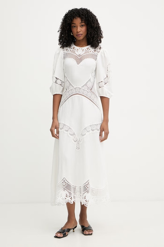 Twinset sukienka rozkloszowana z wiskozy biały 261TT2240