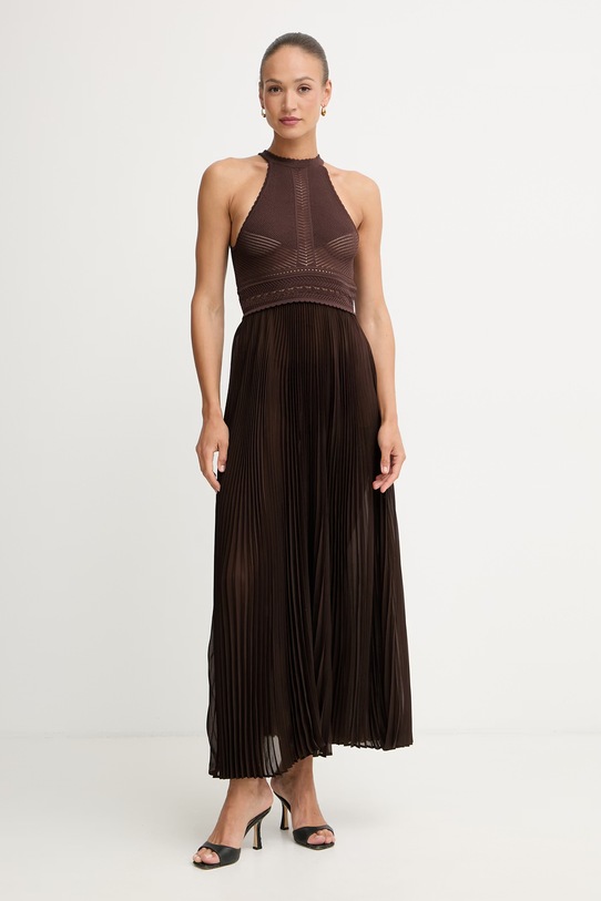 Twinset плиссированное платье с вискозой коричневый 261TT3191