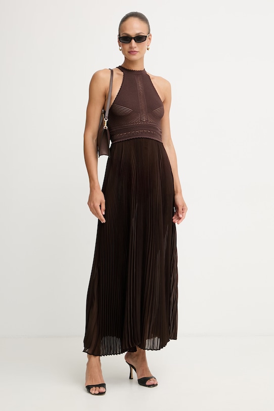 Twinset плиссированное платье с вискозой 261TT3191 коричневый SS26