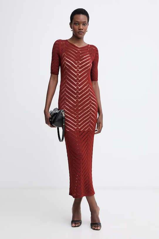 Twinset poletna obleka z viskozo 261TT3100 rjava SS26