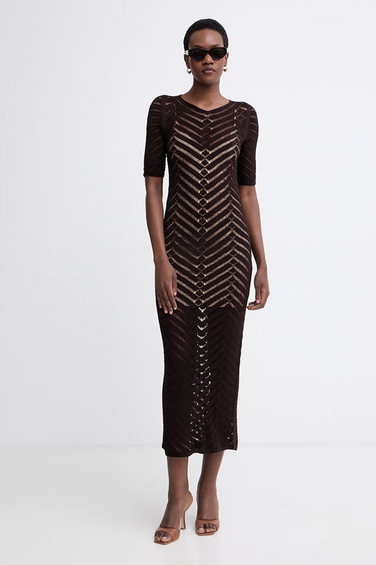 Twinset poletna obleka z viskozo 261TT3100 rjava SS26