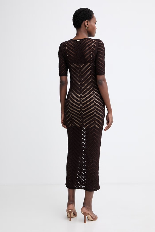 Oblačila Twinset poletna obleka z viskozo 261TT3100 rjava