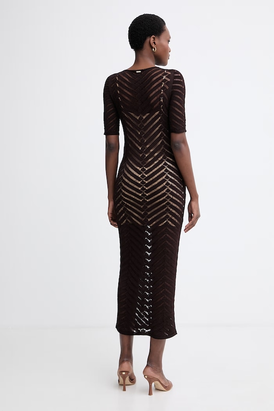 Oblačila Twinset poletna obleka z viskozo 261TT3100 rjava