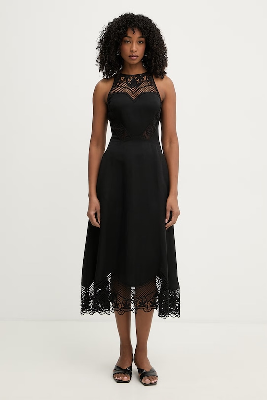 Twinset sukienka z lnem czarny 261TT2241