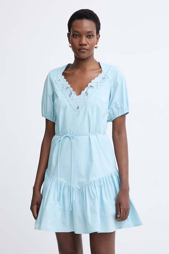 Twinset φόρεμα φαρδύ βαμβακερό μπλε 261TT2033