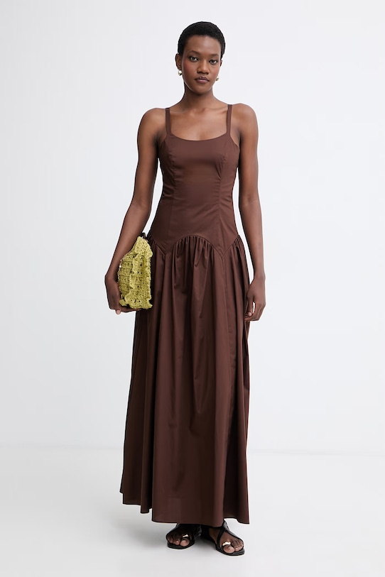 Twinset poletna obleka bombažna z elastanom 261TT2213 rjava SS26