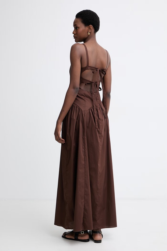 Oblačila Twinset poletna obleka bombažna z elastanom 261TT2213 rjava