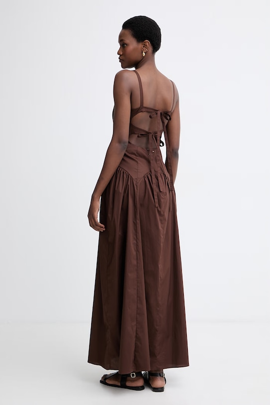 Oblačila Twinset poletna obleka bombažna z elastanom 261TT2213 rjava