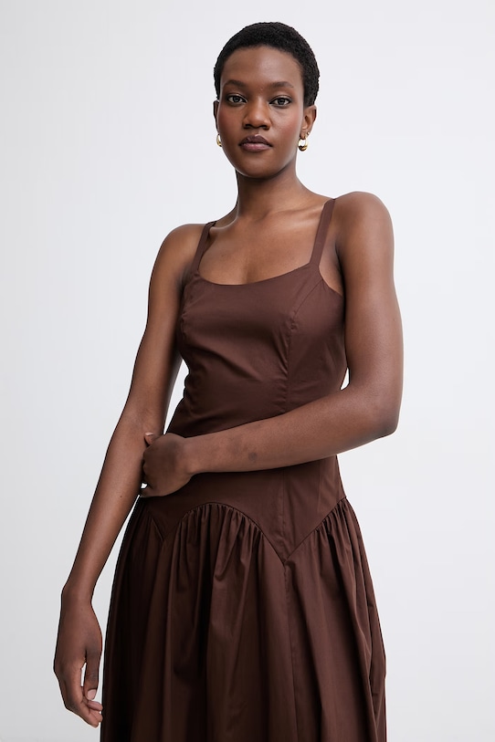 Twinset poletna obleka bombažna z elastanom rjava 261TT2213