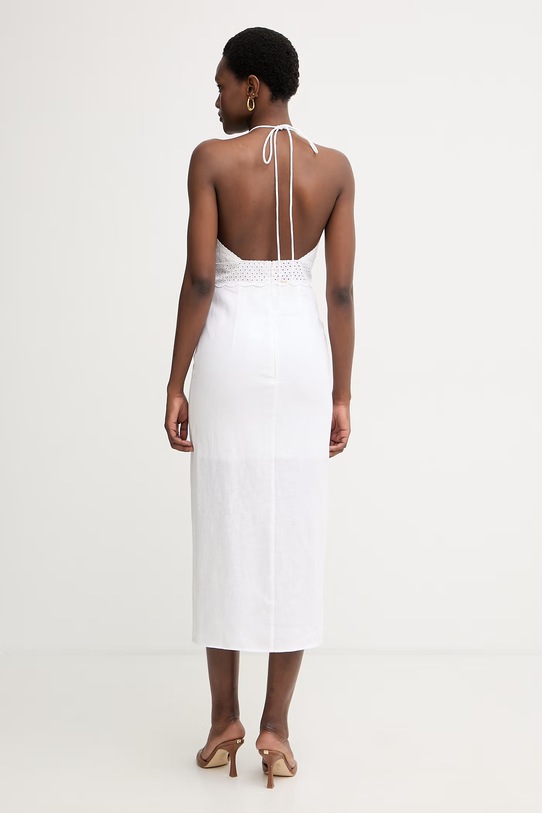 Oblačila Twinset poletna obleka lanena 261TT2390 bela