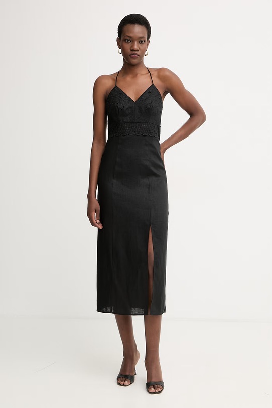 Twinset poletna obleka lanena črna 261TT2390