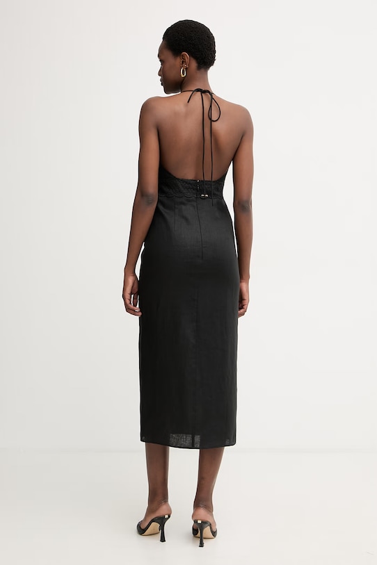 Oblačila Twinset poletna obleka lanena 261TT2390 črna