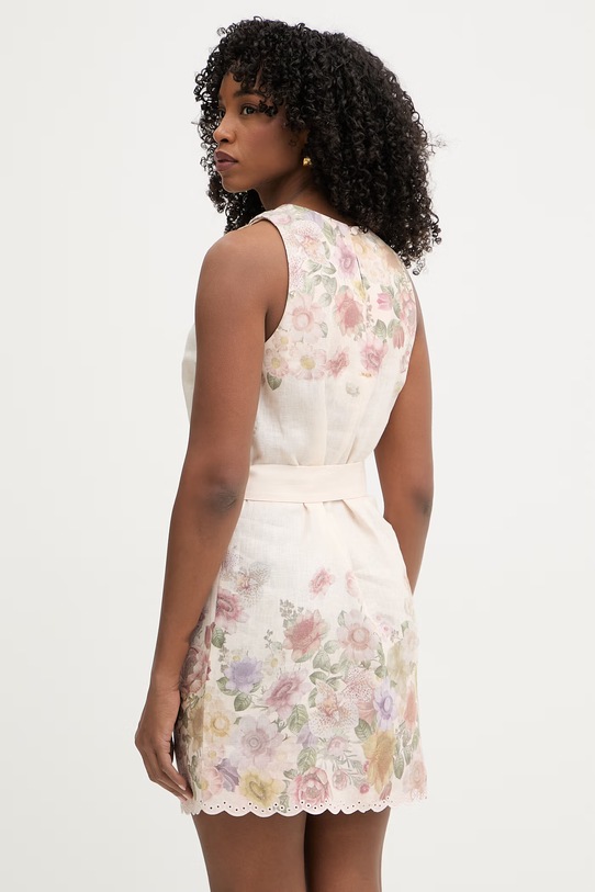 Odzież Twinset sukienka letnia lniana 261TT2571 beżowy