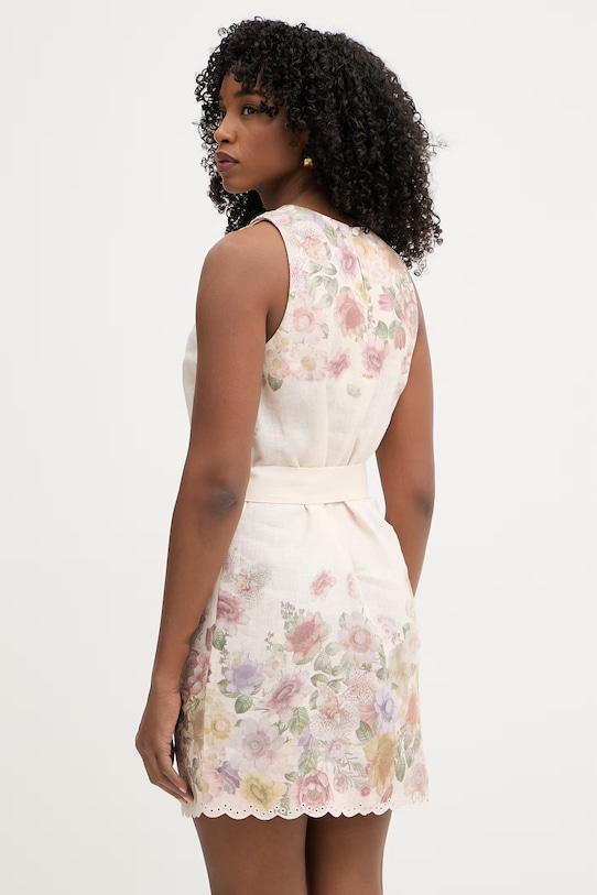 Odzież Twinset sukienka letnia lniana 261TT2571 beżowy