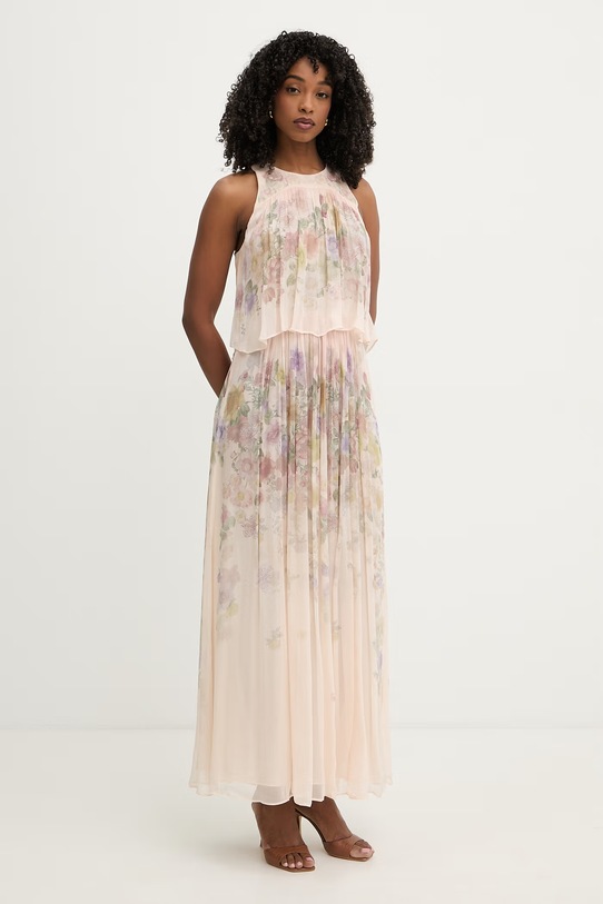 Twinset sukienka plisowana z wiskozy 261TT2560 beżowy SS26