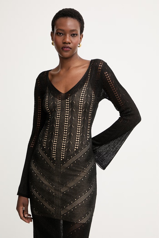 Twinset pletena obleka z viskozo črna 261TT3134