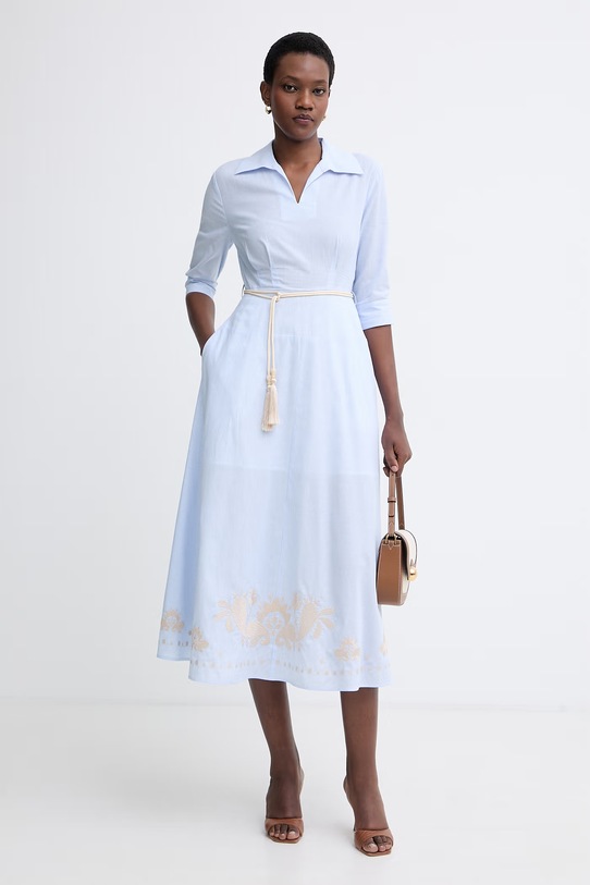 Twinset розкльошена сукня бавовняна 261AT2032 блакитний SS26