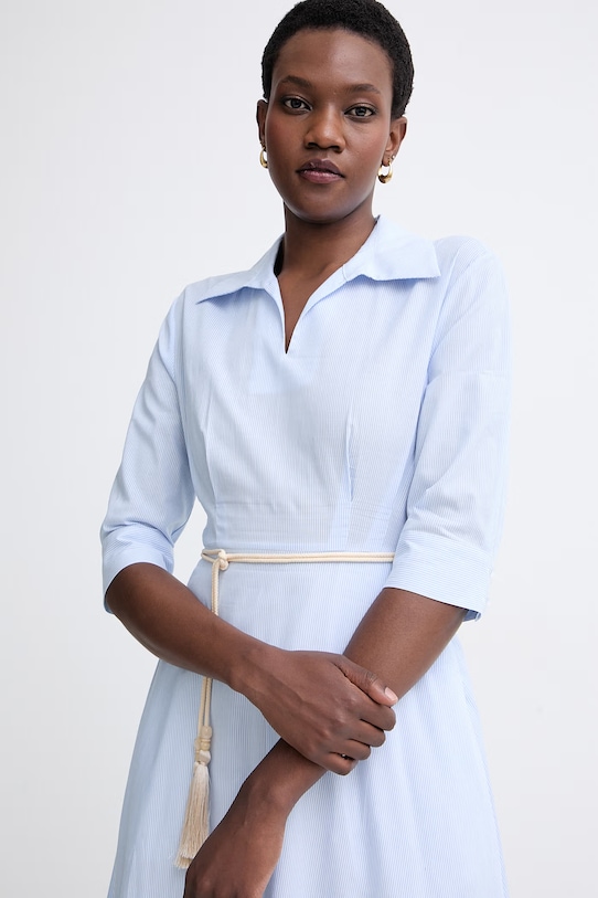 Twinset φόρεμα flared βαμβακερό μπλε 261AT2032