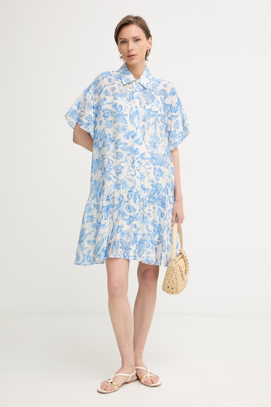 Twinset ljetna haljina s dodatkom lana 261LM2SGG plava SS26