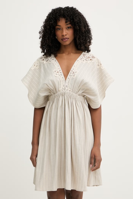 Twinset sukienka letnia z lnem beżowy 261LM2FBB