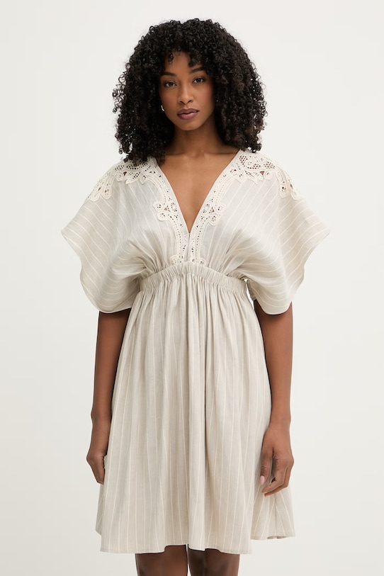 Twinset sukienka letnia z lnem beżowy 261LM2FBB