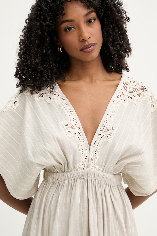 Twinset sukienka letnia z lnem beżowy 261LM2FBB