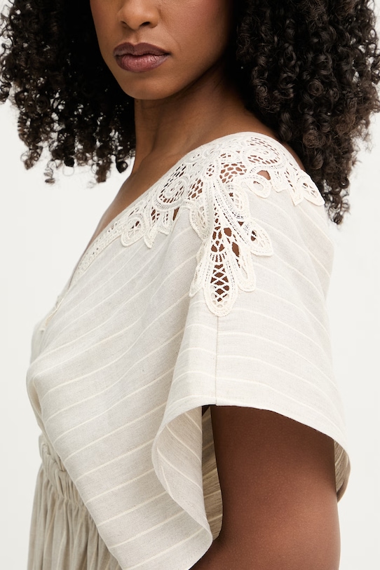 Twinset sukienka letnia z lnem 261LM2FBB beżowy