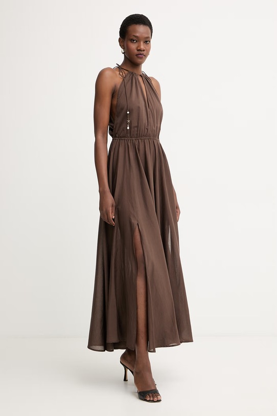 Twinset Halter haljina od pamuka smeđa 261LM2RDD