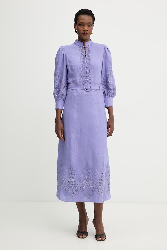 Luisa Spagnoli sukienka lniana Provina fioletowy 542925