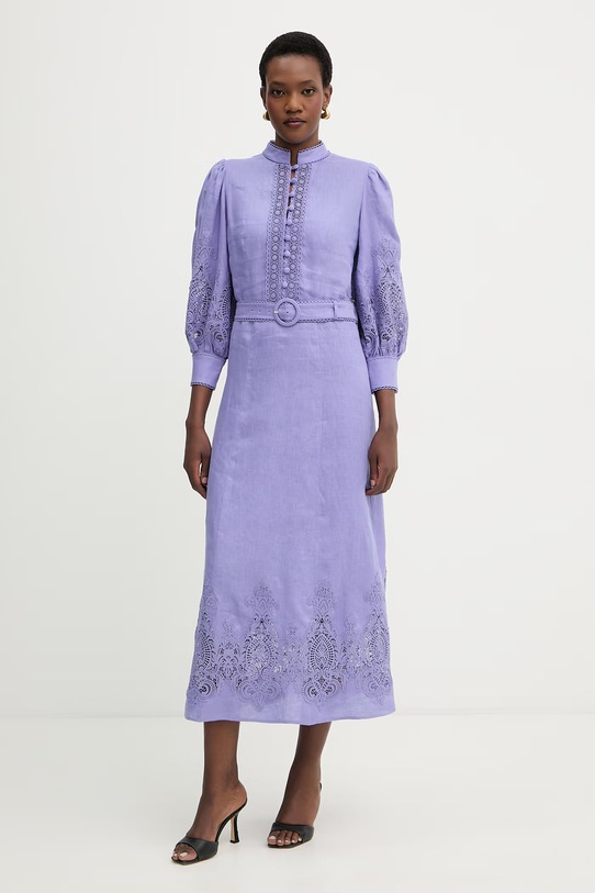 Luisa Spagnoli sukienka lniana Provina 542925 fioletowy SS26
