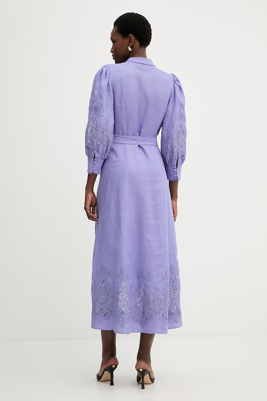 Odzież Luisa Spagnoli sukienka lniana Provina 542925 fioletowy