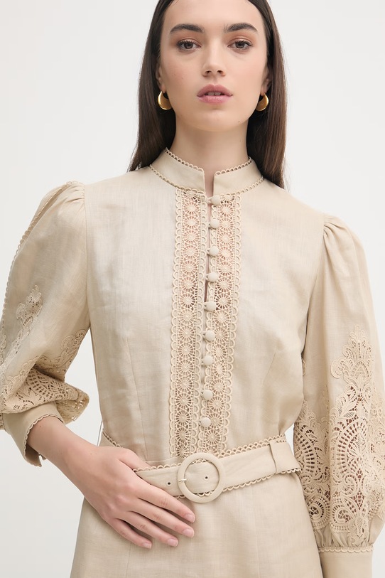 Luisa Spagnoli sukienka lniana Provina beżowy 542925