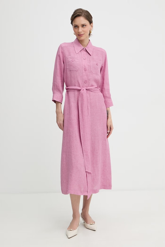 Luisa Spagnoli ľanové košeľové šaty Polesana ružová 543082