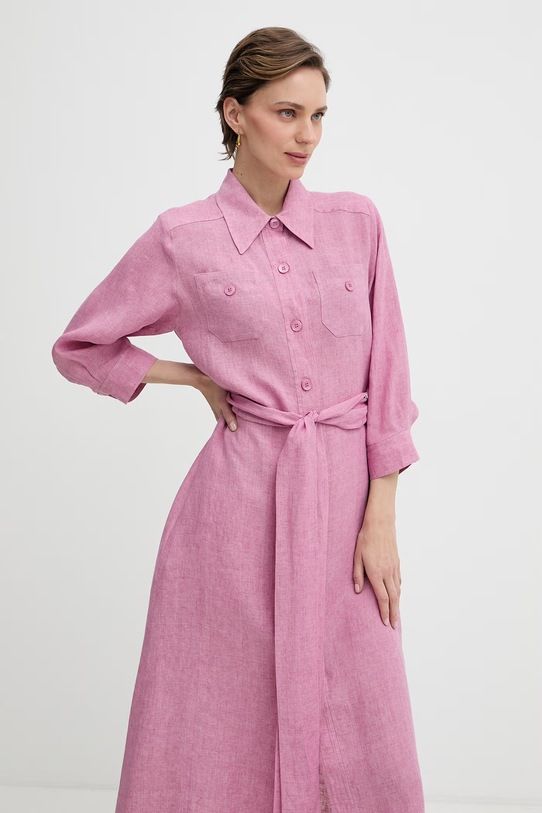 Luisa Spagnoli sukienka koszulowa lniana Polesana różowy 543082