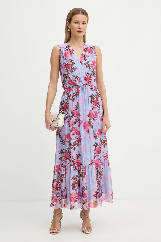 Fracomina sukienka z dodatkiem jedwabiu casual niebieski FR26SD3018W774R8