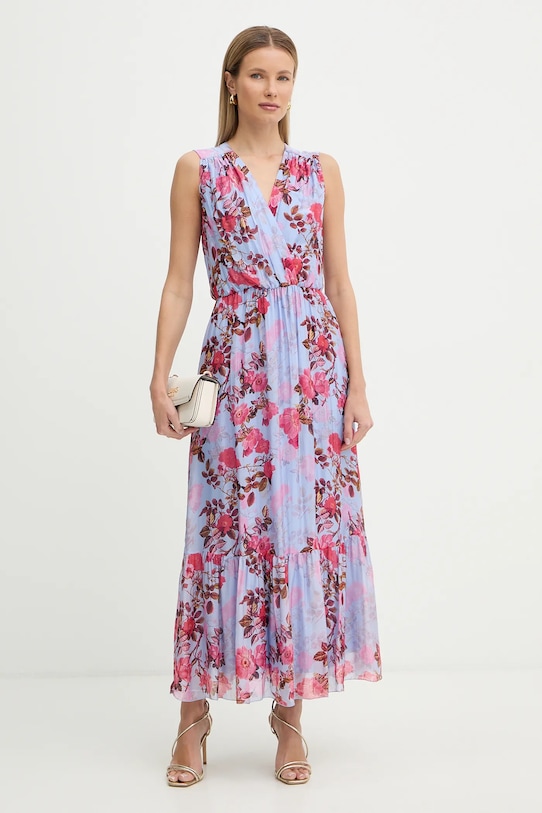 Fracomina sukienka z dodatkiem jedwabiu casual niebieski FR26SD3018W774R8