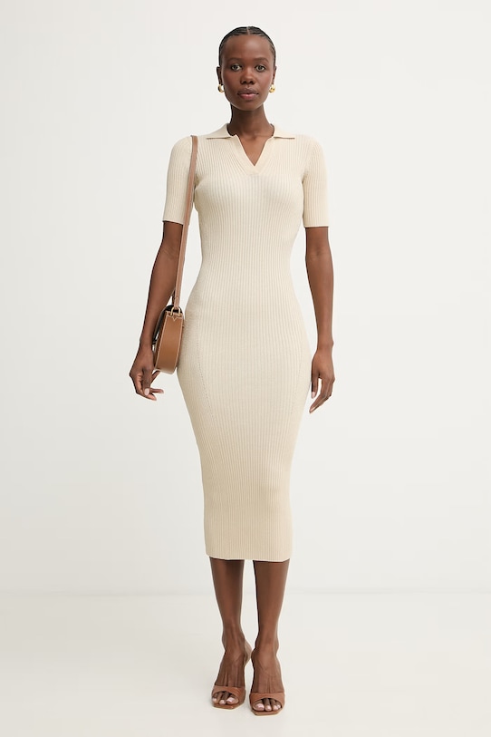 Fracomina sukienka bodycon z wiskozą FS26SD5001K564Q7 beżowy SS26