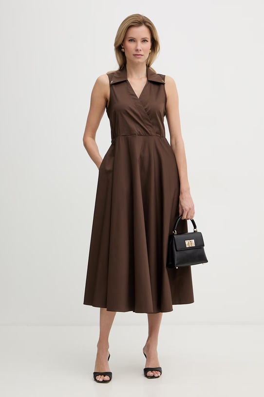 Fracomina sukienka z bawełną brązowy FS26SD2010W40201