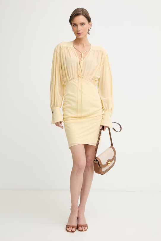 Pinko sukienka drapowana z wiskozą 106896.A3B2 żółty SS26